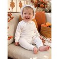 thumbnail image 5 of Loicainy Newborn Infant Girl Fall Romper 3 6 Months Ruffled Trim Long Sleeve Bodysuit and Hat 2 Pcs Set, 5 of 9