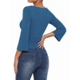thumbnail image 4 of Women's 3/4 Sleeve Top Ruched Waist Fitted Tops for Women Crop Boat Neck Ribbed Bell Sleeve Flare Blue S, 4 of 8