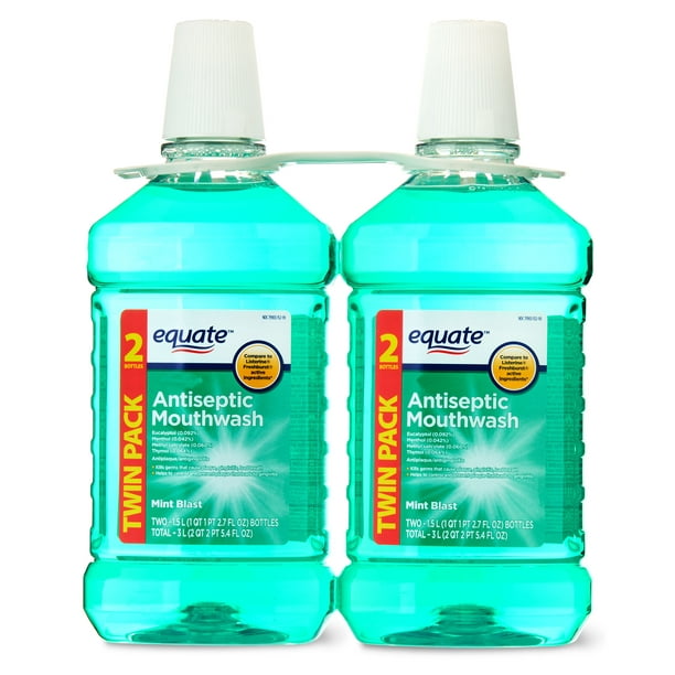 Equate Antiseptic Mouthrinse, Mint Blast, Twinpack, 2 Bottles, 2 x 1.5
