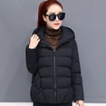 thumbnail image 6 of comerut Women Winter Hooded Jacket Solid Color Long Sleeve Loose Thick Warm Down Cotton Short Coat for Cold Weather All-match Streetwear Outwear, 6 of 8