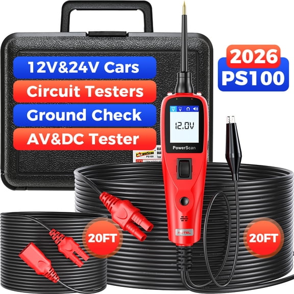 Autel PowerScan PS100 Circuit Probe Tester Kit for 6-30V Vehicles, 20ft Extendable Cable, Built-in Flashlight, Electrical Diagnostic Tool