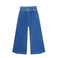 thumbnail image 2 of KIDSCOOL SPACE Kid Girl,Ruffled Elastic Waist Wide-Leg Denim Jeans Pants,Light Blue,7-8 Years, 2 of 7