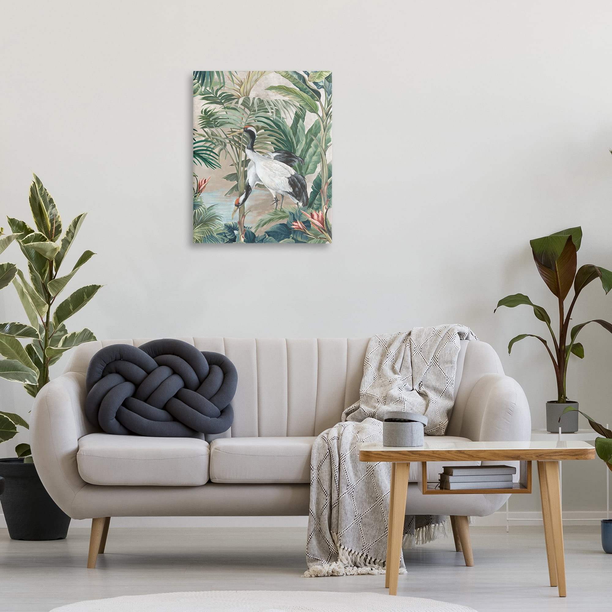 Stupell Industries Tropical Oasis Cranes Animals Painting Wrapped Canvas Art Print Wall Art, 24 x 30