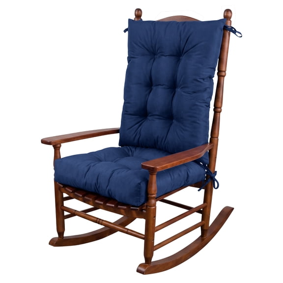 Millsilo Outdoor Rocking Chair Cushion Set 38" x 17" x 3", Waterproof Patio Chair Cushions with Non-Slip Bottom & 6 Ties, Tufted High Back Seat & Back Cushions, Blue