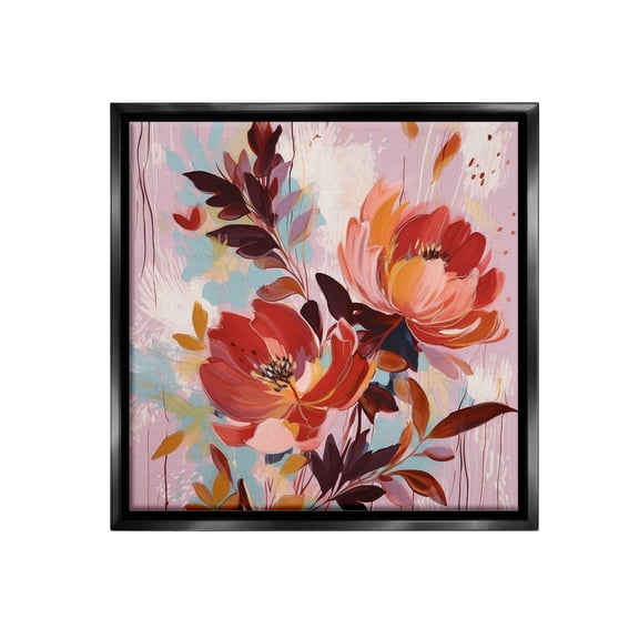 Stupell Industries Blooming Petals Pattern Botanical & Floral Painting Black Floater Framed Canvas Art Print Wall Art, 18 x 18