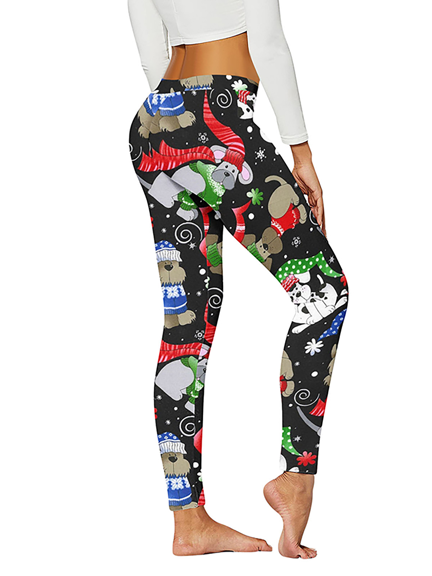 Paille Ladies Snowflake Print Skinny Bottoms Soft Festival Xmas Pants