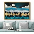 thumbnail image 2 of PixonSign Framed Canvas Print Wall Art Woodland Nursery Decor Teal Granite Mountain Range Forest Nature Wilderness Modern Art Rustic Zen Landscape - 24"x36" Natural, 2 of 5