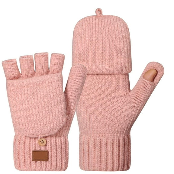 Weflink Ladies Half Finger Gloves Double Fleece Lining Flexible Compatible Winter Mitten
