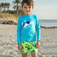 thumbnail image 2 of MEZZALL Kids Boys Long Sleeve Two Piece Swimsuit Sets Cartoon Ocean Shark Print Swim Shirt Quick Dry Shorts Summer Resort Sun Protection Boho Beach Swimwear, 2 of 9