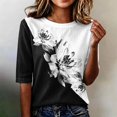 thumbnail image 2 of Abstract Geometric Print Top for Women, Crew Neck Half Sleeve Loose Fit Tunic Blouse - Lightweight Casual Summer Tee Shirt Black L, 2 of 7