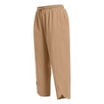 thumbnail image 5 of Favoffer Women's Plus Size Linen Pants Solid Color Drawstring Elastic Waist Pocket Side Slit Loose Long Trousers Breathable Summer Bottom for Outdoor, 5 of 7