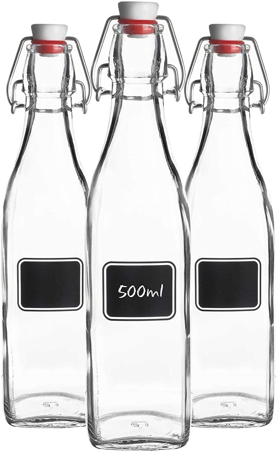 500ml Bormioli Rocco 6pc Lavagna Glass Swing Top Bottle Set with Chalkboard Label For Preserving Home Brew 
