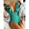thumbnail image 3 of Traje de baño de una pieza para mujer, cuello en V profundo, volantes, correa para el hombro, traje de baño sin espalda para verano, verde, XL, 3 of 6