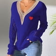 thumbnail image 2 of Wyobmus Women's Sweaters Solid V Neck Knitted Sweater Casual Lace Hollow Collar Long Sleeve Blouse Tops With Floral Decoration B-Blue, 2 of 6