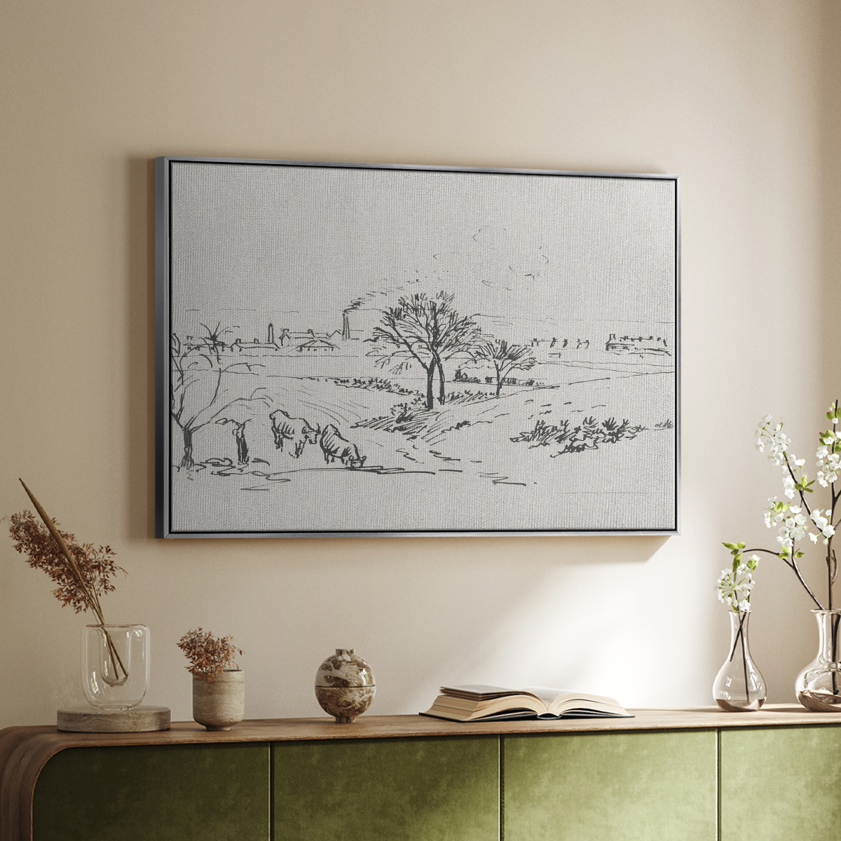 Vintage Sketch-XV By Wexford Home Framed in Silver Wood Gallery Wrapped Canvas 27 in. x 41 in.