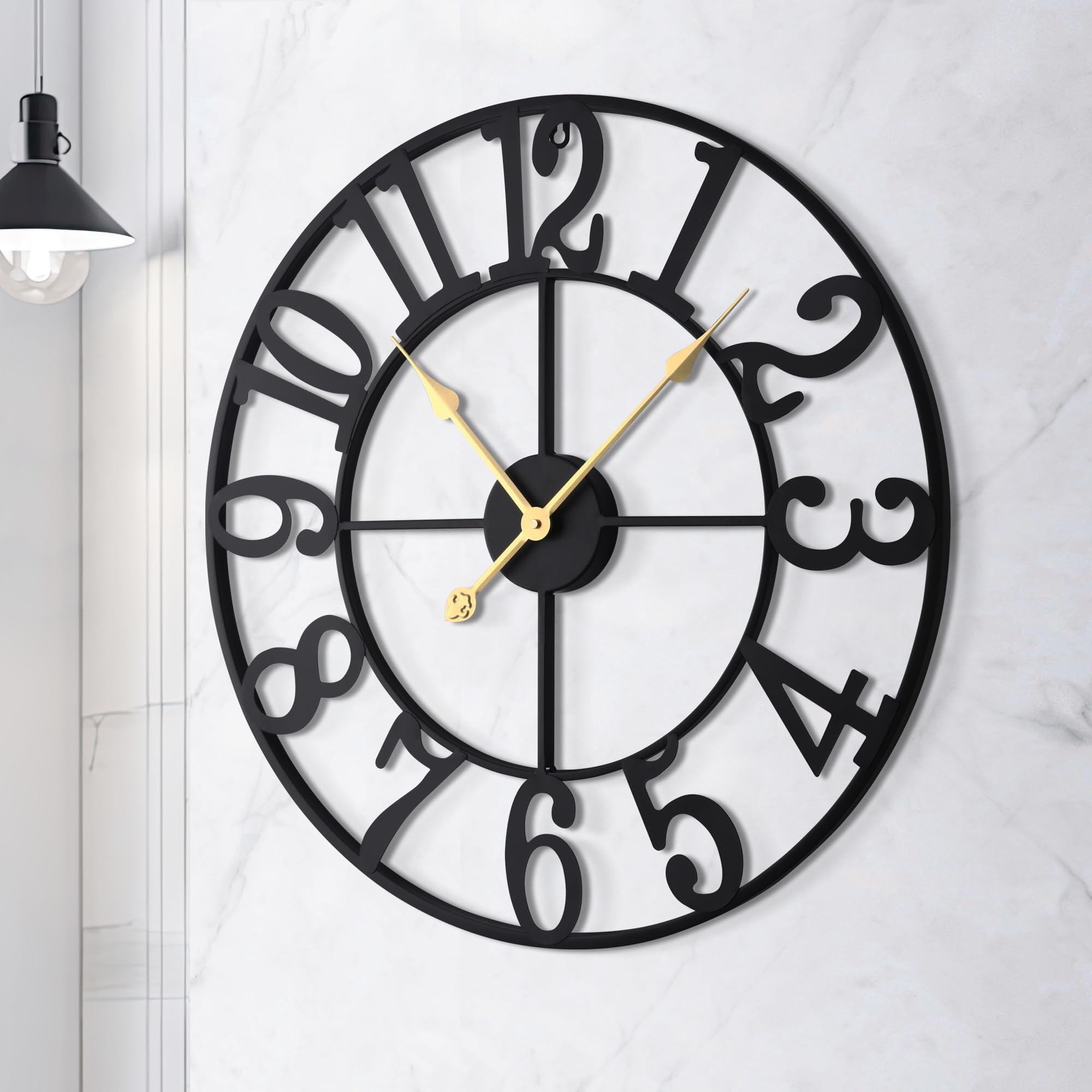 Arsvita  16 Inch Large Wall Clock, Silent Non-Ticking, Battery Operated Metal Clock, Oversized, Decorative Retro Clock for Farmhouse, Dinner and Living Room, Indoor, Outdoor(Black Arabic Number)