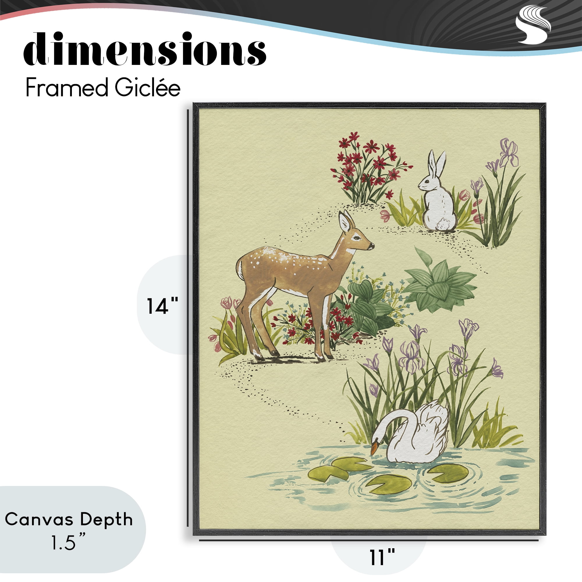 Stupell Industries Peaceful Spring Animals Black Framed Giclee Art, design by Grace Popp