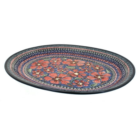 

Blue Rose Polish Pottery Jungle Flower Large Oval Serving Platter