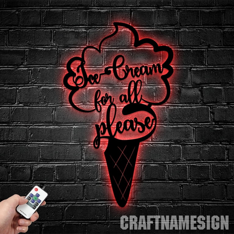 Craftnamesign Ice Cream Shop Metal Wall Art with LED Lights, Ice