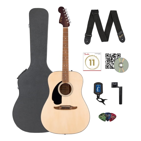 Fender California Standard Redondo Left-Handed Acoustic Guitar - Natural Bundle with Hard Case, Tuner, Strings, Strap, String Winder, Picks, and Austin Bazaar Instructional DVD