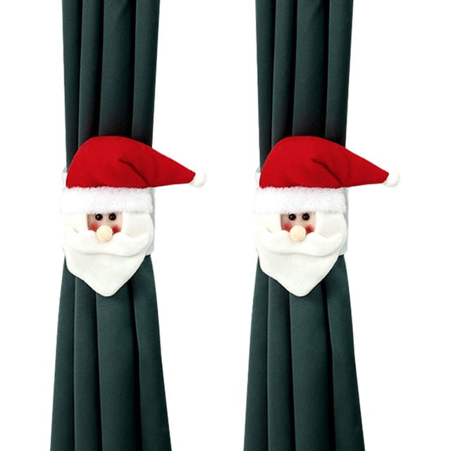 Hebilla de cortina de Navidad, 2 piezas de alzapaños de cortina de Navidad, hebillas de cortina de Papá Noel, decoración navideña, correa de cortina ajustable para dormitorio, fiesta, restaurante, dec