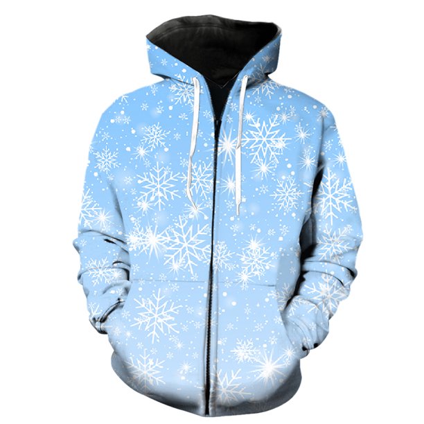 Sudadera con capucha y cremallera para hombre, diseño de copos de nieve de invierno, estilo hip hop, unisex, de gran tamaño, divertida, con estampado 3D, informal, con capucha, chaquetas y tops
