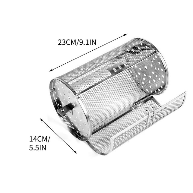 Mesh Cylindrical Barbecue Rack, Rolling Barbecue Cage For Outdoor Barbecue