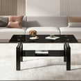 thumbnail image 5 of Modern Rectangle Glass Coffee Table, 2-Tier Black Tempered Glass Tea Table for Living Room, 39.4" x 23.7" x 17.72" Stylish Center Table with Ample Storage (Black One), 5 of 11
