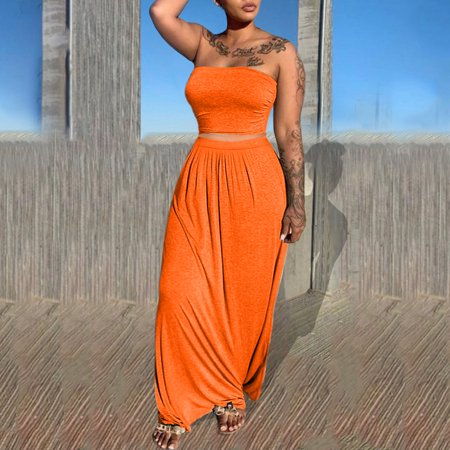 

Medcursor Women Solid Top Slit Beach Long Maxi Skirt Two-Piece Suit Set