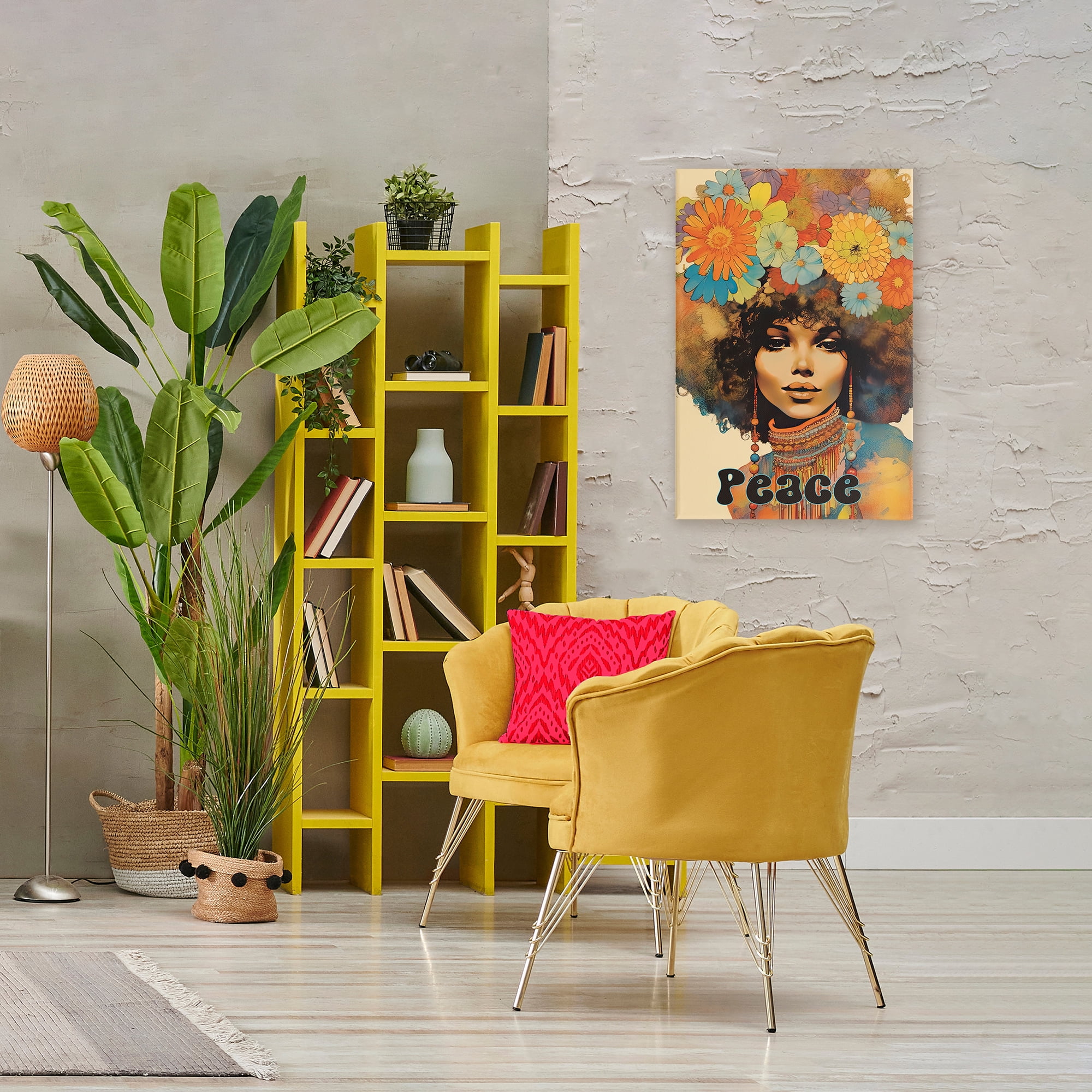 Peace Groovy Afro Girl Canvas Wall Art, design by Sasha