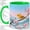 Green, variant on Yellow Warbler Watercolor Coffee Mug, Spring Bird Mug, Daily Coffee Tea Cup for Home Office, Pink Cherry Blossom Branch with Blue Mountains, Minimal Nature Art, Bird Lovers Women Men