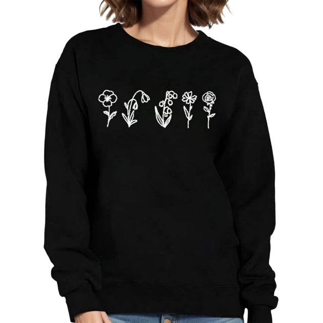 POINTERTECK Femmes Automne et Hiver Mode Décontractée Couleur Unie Col Rond Sweat à Capuche Imprimé Drôle à Manches Longues
