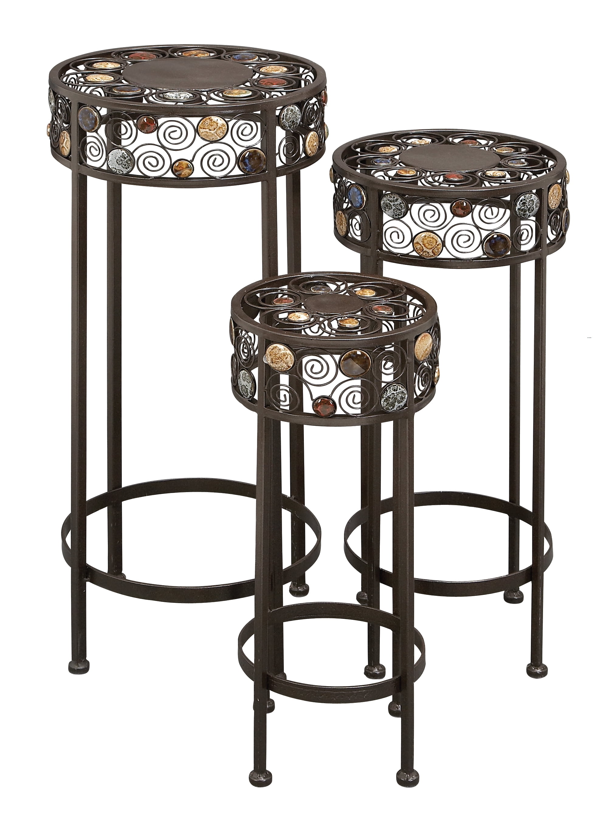 Decmode Modern 28, 24 and 20 Inch Round Metal Plant Stands with Stone Accents Set of 3 by DecMode