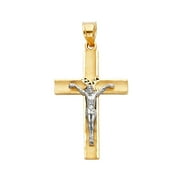 14K Two Tone Gold Jesus Crucifix Cross Religious Charm Pendant for Necklace Chain | Jewelry Gift for Men Women | 32 x 20 MM | 2.4 grams
