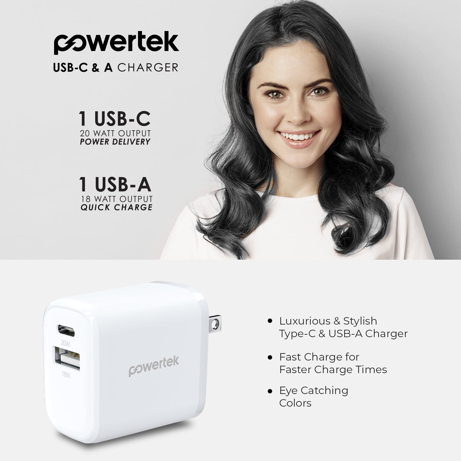 Liquipel Powertek Two Tone 20W Combo Wall Charger - White