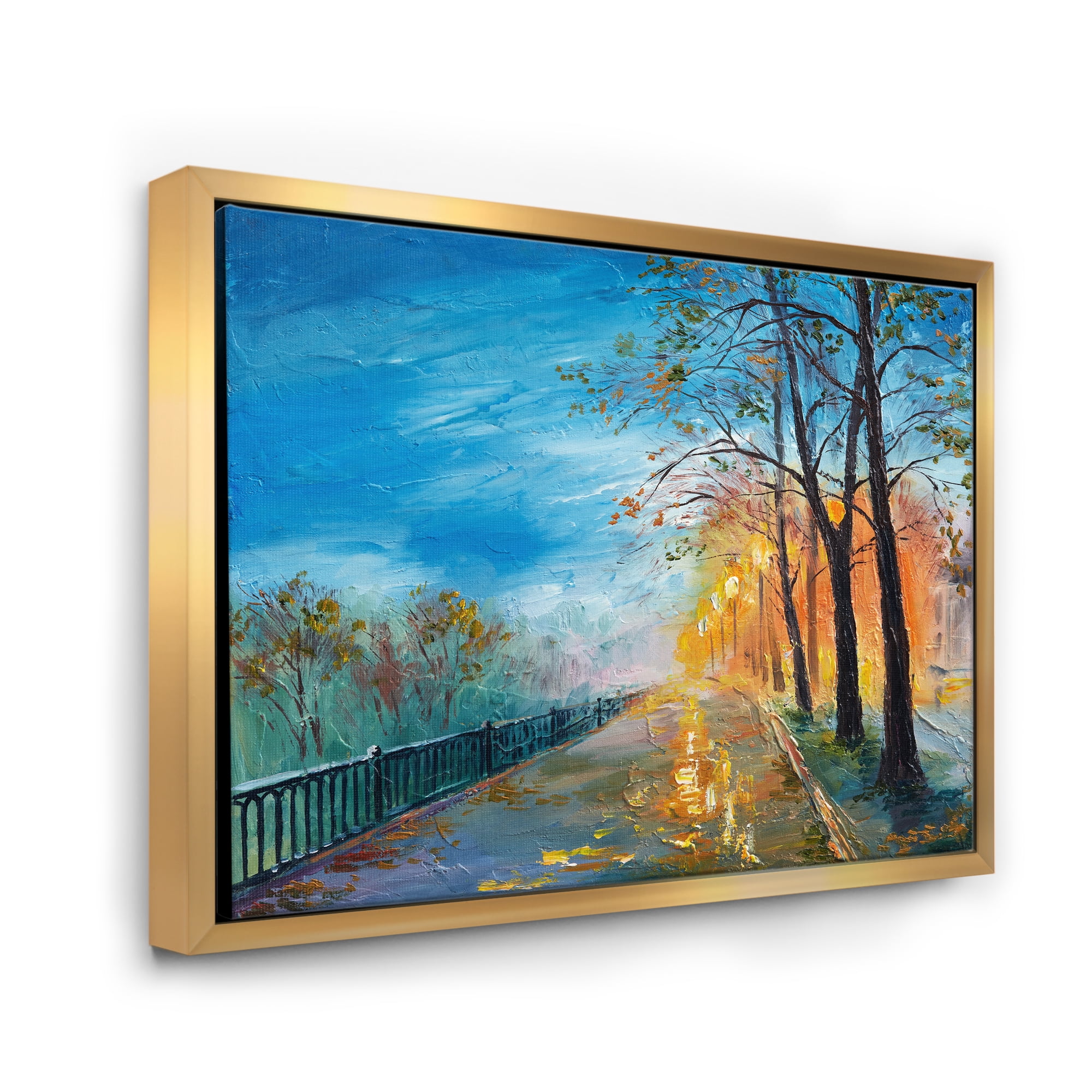 Autumn Road in Evening 20 in x 12 in Framed Painting Canvas Art Print, by Designart