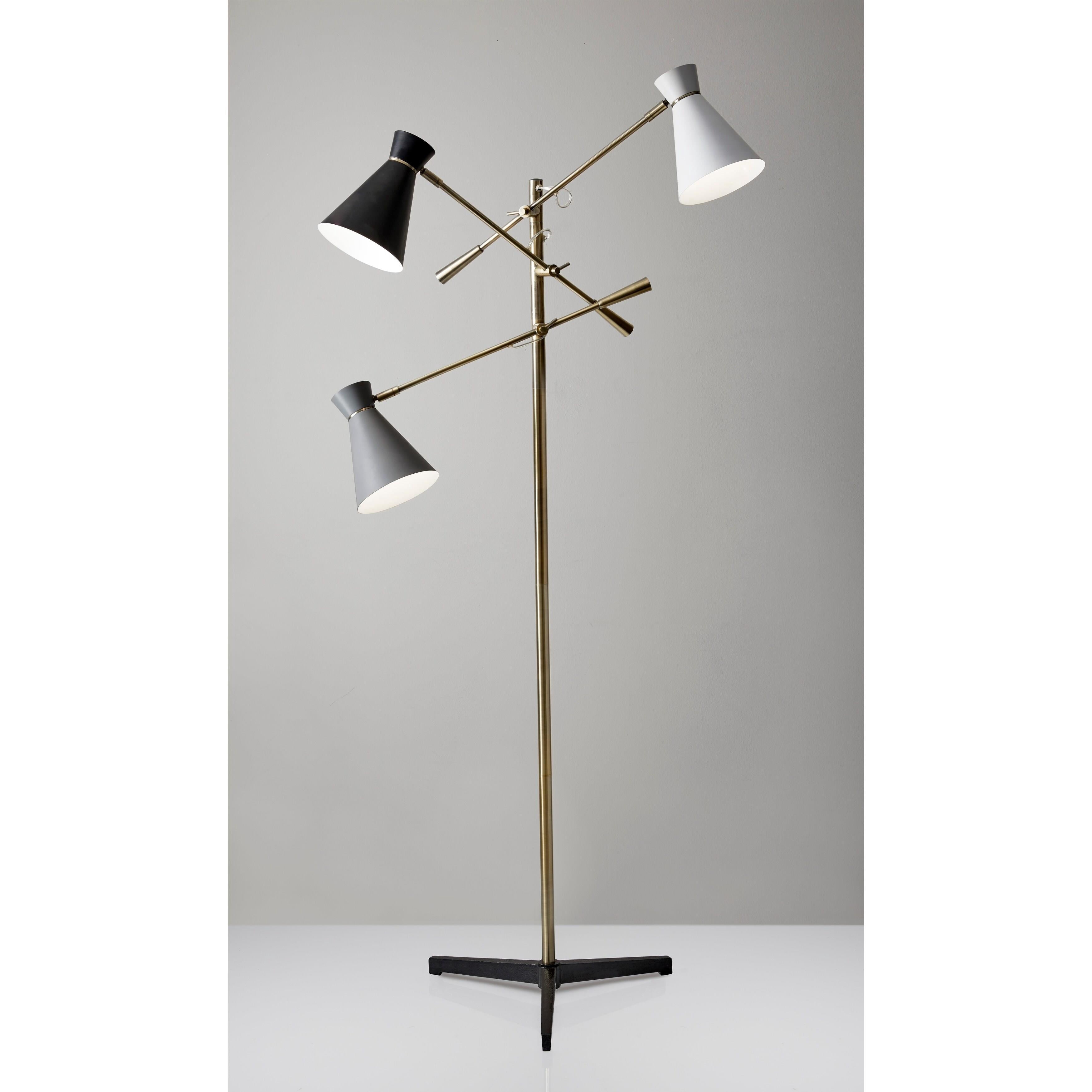 Adesso  Lyle Black and Antique Brass 3-Arm Floor Lamp