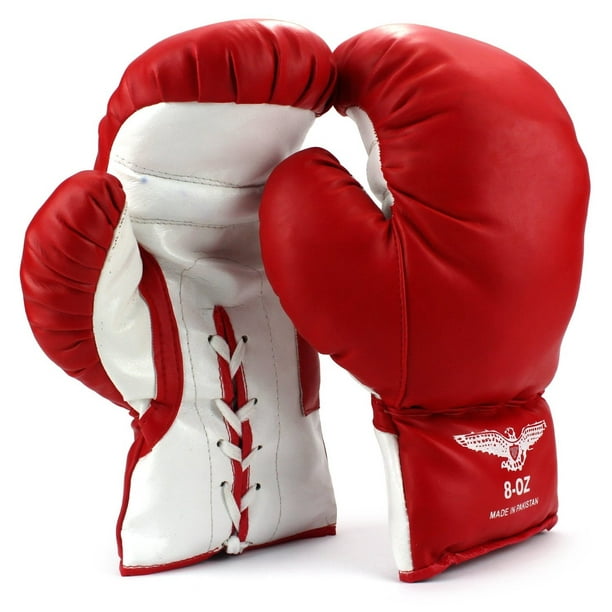 Pair of 8 Oz Children Kids Youth Lace Up Training Boxing Gloves w/ Soft