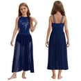 thumbnail image 5 of Aislor Girls' Asymmetrical Tutu Skirted Leotard Sequined Ballroom Lyrical Dress Latin Ballet Dancewear Navy Blue 6, 5 of 7