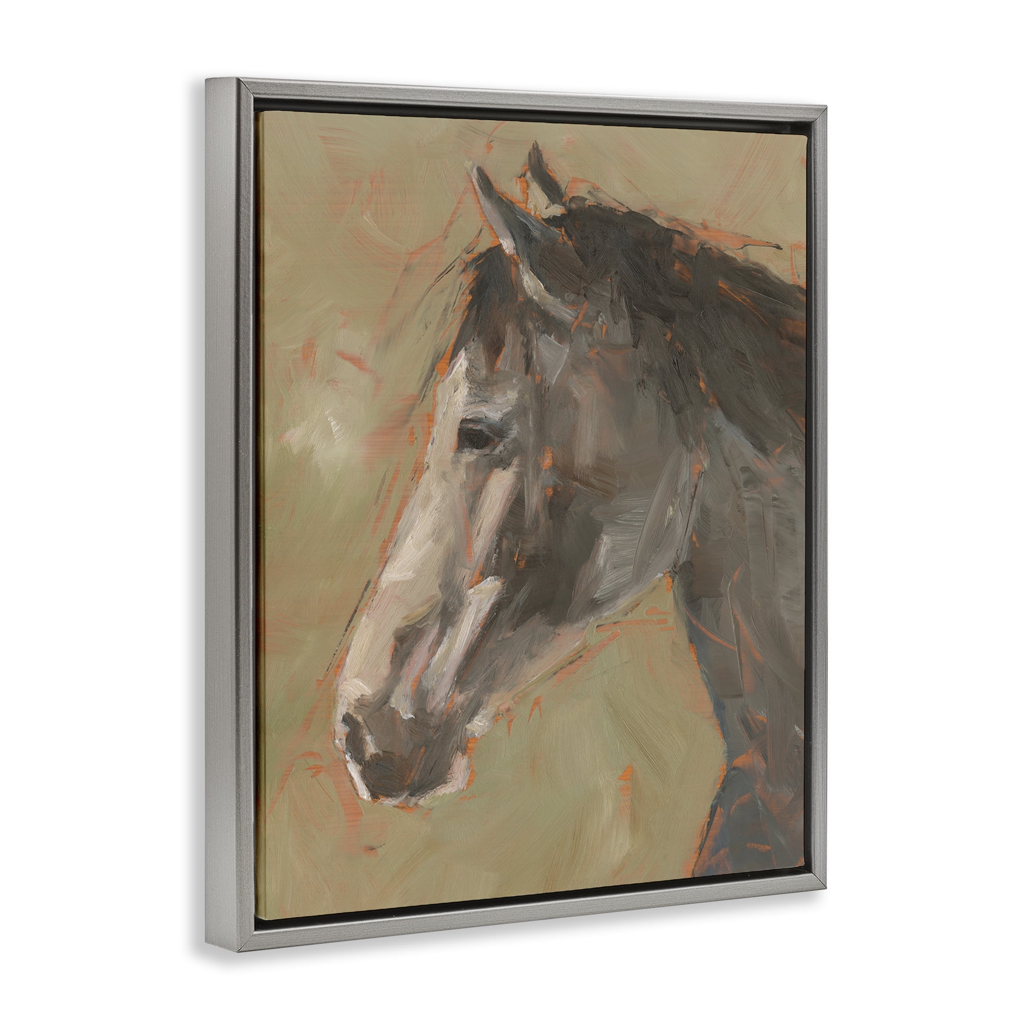 Stupell Industries Neutral Brown Horse Animals Painting Gray Floater Framed Canvas Art Print Wall Art, 17 x 21
