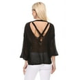 thumbnail image 4 of Yemak Women's Semi Sheer Open Back Batwing Sleeve Loose Knit Top Ivory-M-BD, 4 of 5