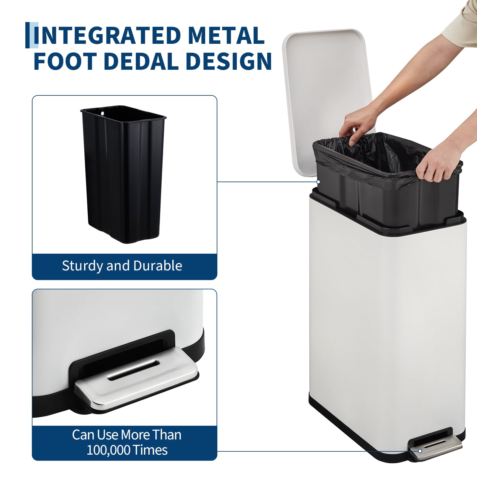 Ataucjin 13 Gallon Step Trash Can, Stainless Steel Kitchen Garbage Bin with Soft-Close Lid & Removable Inner Bucket, Fingerprint-Resistant Slim Rectangle Design for Narrow Spaces