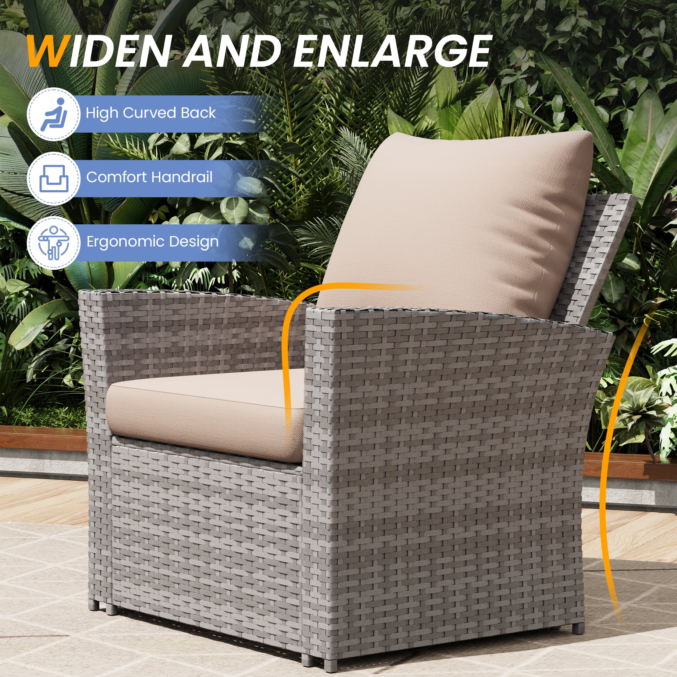 UDPATIO Wicker Patio Furniture Set, 4 Piece Outdoor Sectional Conversation Sets, Gray PE Rattan Patio Sofa Set for Balcony, Backyard, Beige