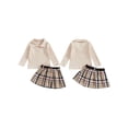thumbnail image 2 of Michellecmm Toddler Girl 2 Piece Outfit Long Sleeve Shirt and Plaid Print Pleated Skirt Set for Baby Fall Cute Clothes, 2 of 9