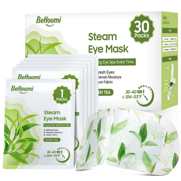 Máscara de ojos Steam BeHooMi, compresa caliente y caliente, 30 paquetes de té verde