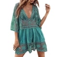thumbnail image 2 of Swimsuit Coverup for Women Boho Lace Half Sleeve V Neck Loose Flowy Mini Dress Beach Cover Up Bathing Suit Dress, 2 of 4