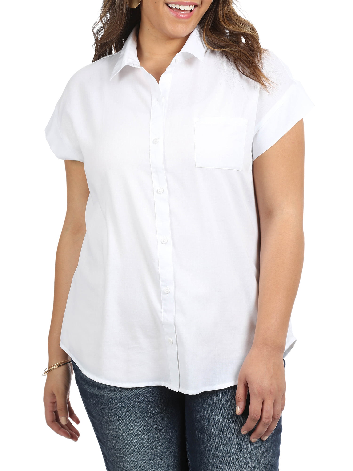 Lee Riders Women's Plus Size Cap Sleeve Button-Front Shirt - Walmart.com
