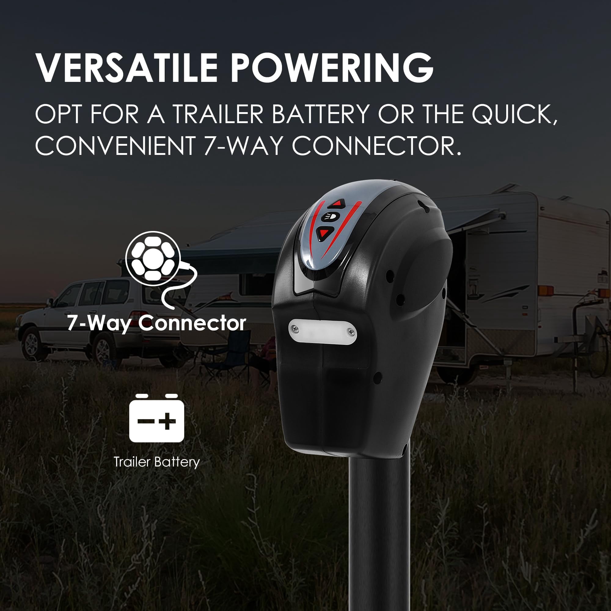 TowingMaster Electric Trailer Jack with Backlit Control Touch Panel, 5,000 lb 12V DC Motor A-Frame Heavy-Duty Power Jack with LED Light & 7-Way Plugfor Trailers Trucks RV Cars