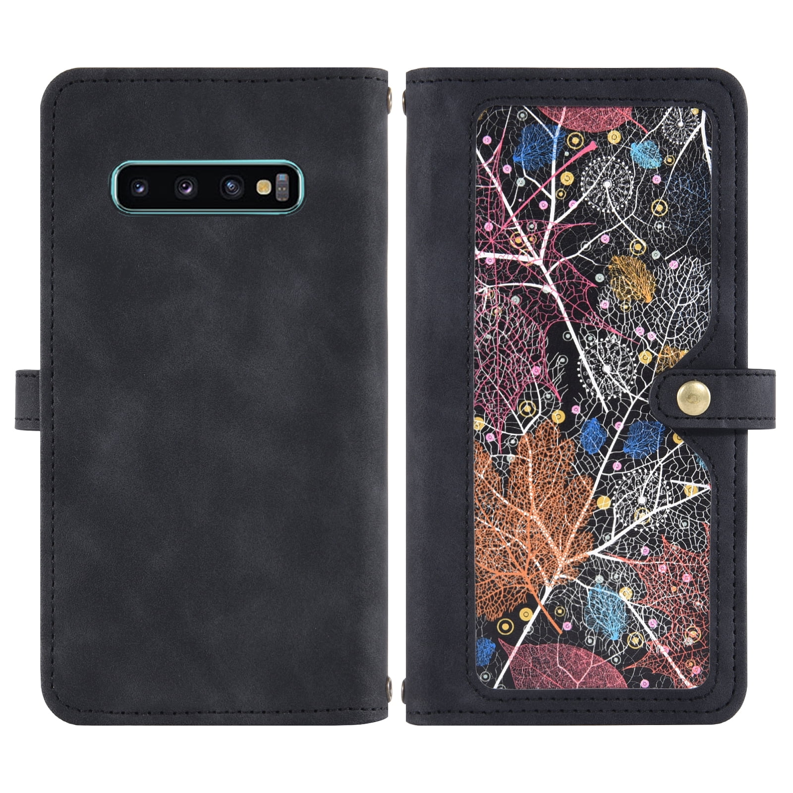 Asuwish Phone Case for Samsung Galaxy S10 Plus Wallet Cover With Tempered Glass Screen Protector Crossbody Wrist Strap Flip Pattern Zipper Card Holder Cell S10+ S10plus 10S Edge S 10 10plus Men Black
