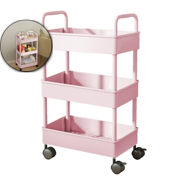 Dvruxg 3-Tier Kitchen Storage Cart, Armrest Bathroom Organizer, Mobile Toiletries Rack for Home Organization